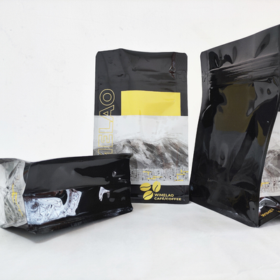 Tasche di imballaggio per chicchi di caffè a foglio di alluminio UV a fondo piatto con valvola