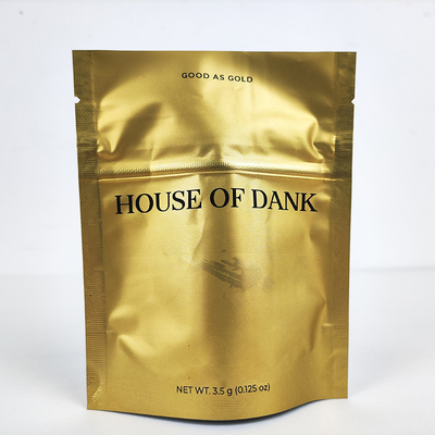 Matt Golden Mylar Stand Up Bags Soft Touch Zipper Mylar Weed Bags 3.5g