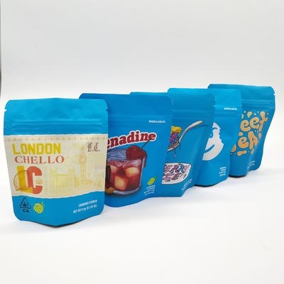 Eco Friendly Mylar ziplockk Stand Up Bags 3.5g 7g 14g Folia di alluminio Per erba