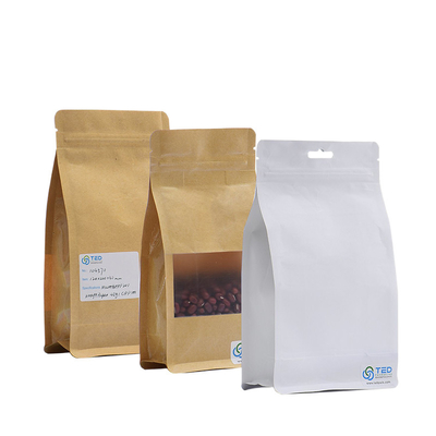 borse di caffè bianche di Kraft del fondo piatto delle borse di caffè della carta kraft di 250G Doypack con la finestra