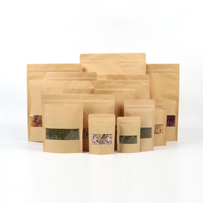 Tasse a mano bio-degradabili Kraft Eco Stand Up Bag 90mico Con Finestra