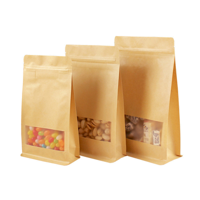 Bottom quadrato 140mico Biodegradabile Kraft sacchetto con finestra