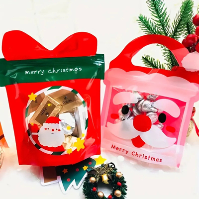 Sacchetti Mylar in plastica a forma personalizzata, sacchetto di imballaggio regalo di Natale con cerniera