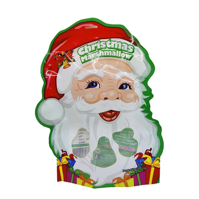 Sacchetto Mylar in plastica a forma speciale con cerniera, sacchetto di imballaggio natalizio personalizzato