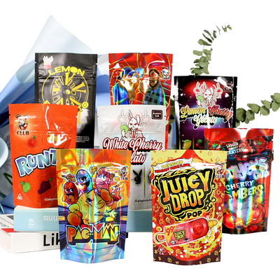 Custom 3.5g Hologram Stand Up Pouch Ziplock Holographic Packaging Bag