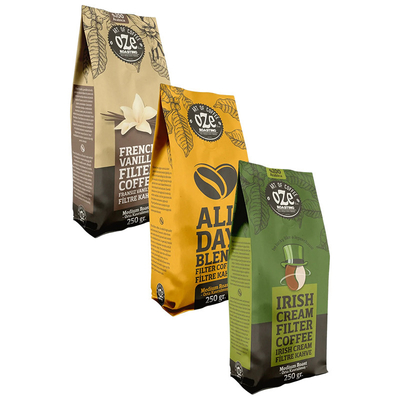 Borsa di confezionamento per chicchi di caffè a misura 250g 500g 1kg Borsa laterale con valvola