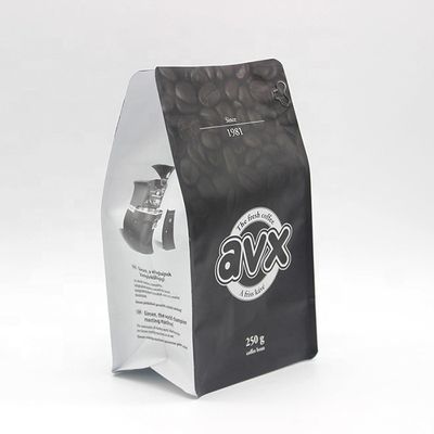 Sacchetti per caffè neri in foglio di alluminio su misura Sacchetto a fondo piatto per la confezione del caffè Cerniera