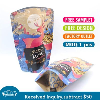 CMYK 70g carta kraft stampata sacchetti stratificati con cerniera a cerniera