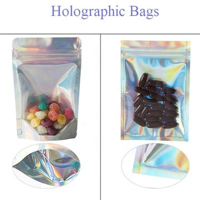 0.5OZ sacchetto olografico in piedi sacchetto in argento ziplock sacchetto di foglia sacchetti con incisione lacrimale